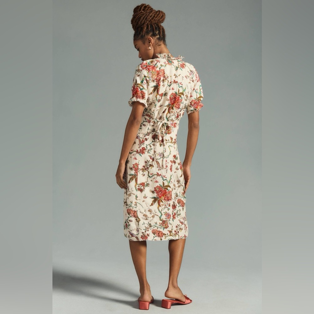 Anthropologie Cream Floral Midi Dress - Picture 2 of 14